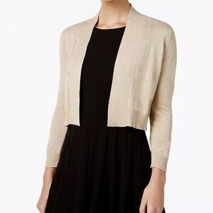 Calvin Klein Gold Metallic Open Front 3/4 Sleeve Cardigan Small